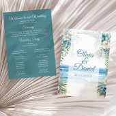 Boho-Strand Blaues Blumenbogen-Hochzeitsprogramm Programm