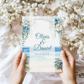 Boho-Strand Blaues Blumenbogen-Hochzeitsprogramm Programm