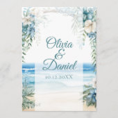 Boho-Strand Blaues Blumenbogen-Hochzeitsprogramm Programm (Vorderseite)