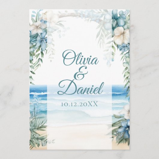 Boho-Strand Blaues Blumenbogen-Hochzeitsprogramm Programm (Vorderseite)
