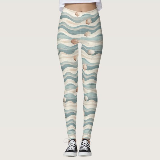 Boho-Strand-Muschelwellen Leggings (Vorderseite)