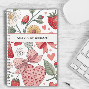 Boho Strawberry Coquette Floral Girly Pink Notizblock