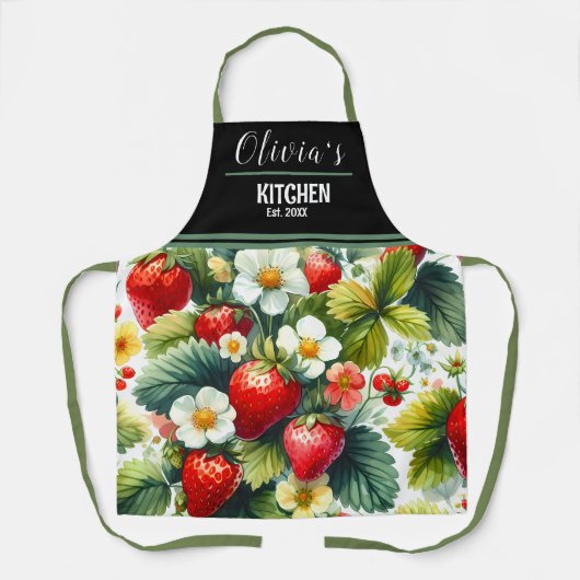 Boho Strawberry Schürze - Personalisiertes Blumend (Vorderseite)