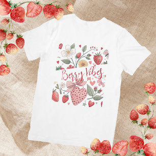 Boho Strawberry Vibes Coquette Floral Girly Pink T-Shirt