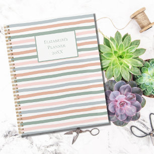 Boho-Streifen Rosa Blau Salbeigrün Terrakotta Jahr Planer