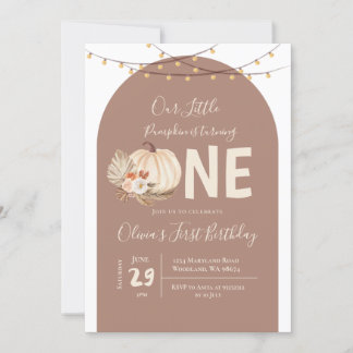 Boho String Light Pumpkin Birthday Einladung