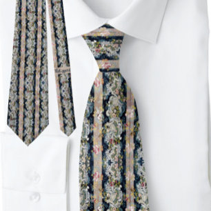 Boho Stripe French Floral Blue Pink Blush Krawatte
