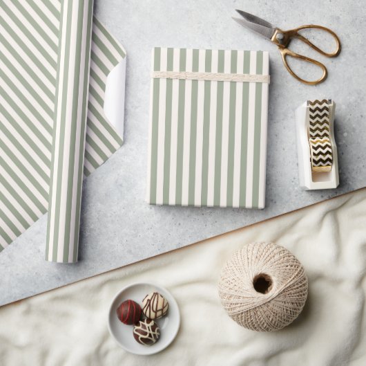 Boho Stripe Striped Neutral Minimalist Beige Sage Geschenkpapier (Kunsthandwerk)