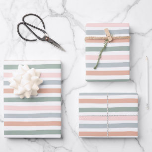 Boho Striped Birthday Baby Dusche Pink Blue Green Geschenkpapier Set