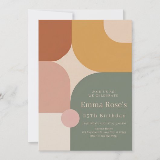 Boho Stripes Birthday Bash – Mint & Orange Einladung (Vorderseite)