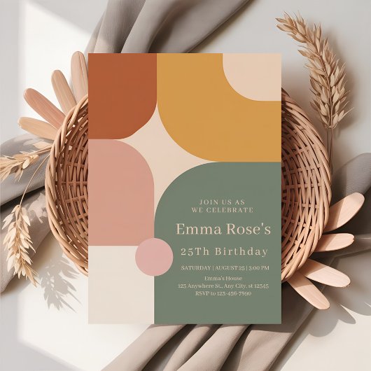 Boho Stripes Birthday Bash – Mint & Orange Einladung