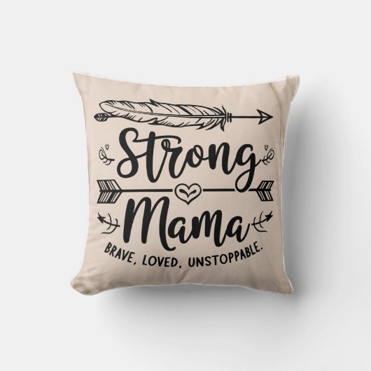 Boho ‘Strong Mama’ Feathers & Arrows Kissen (Vorderseite)