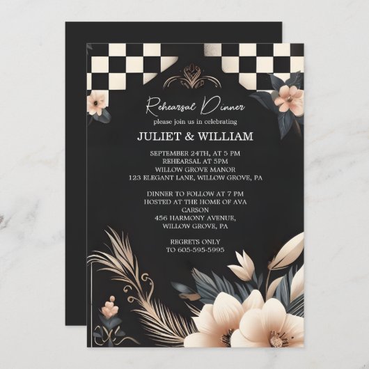 Boho Studio Kreative Illustrierte Probe Abendessen Einladung (Vorne/Hinten)