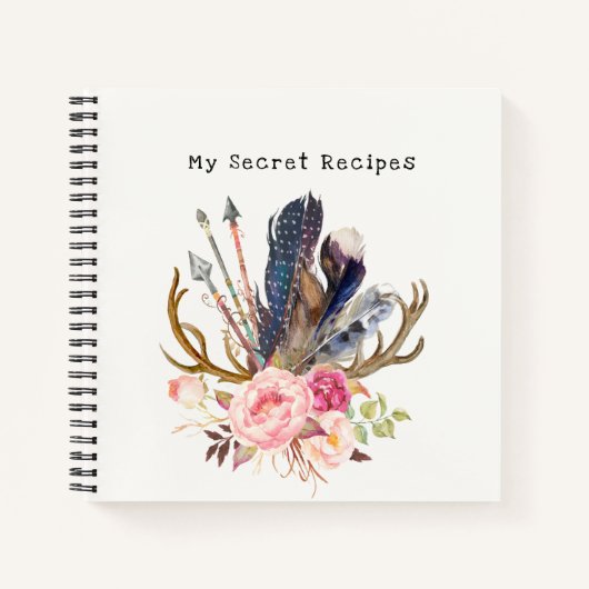 Boho Style anpassbare Rezepte SpiralNotebook Notizblock (Vorderseite)
