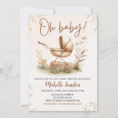 Boho Style Baby stroller neutral baby shower Einladung (Vorderseite)
