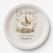 Boho Style Baby stroller neutral baby shower Pappteller (Vorderseite)
