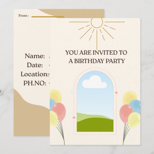 Boho Style Birthday Invitation card  Einladung (Vorne/Hinten)