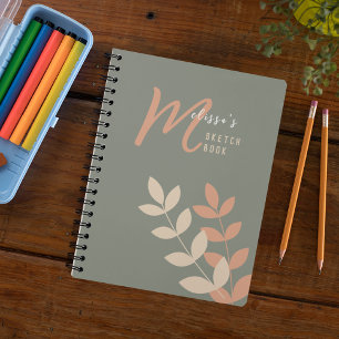 Boho Style Botanic Art Monogram Name Sketchbook Notizblock