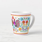 Boho Style Colorful Rooster Pattern Milchtasse (Rechte Ecke)
