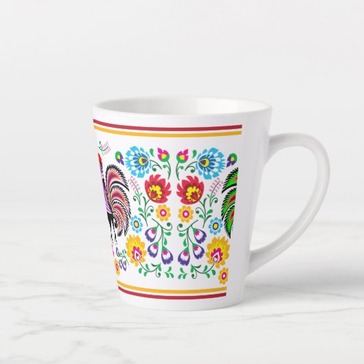 Boho Style Colorful Rooster Pattern Milchtasse (Rechts)