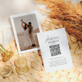 Boho Style & Elegant QR Code Foto Wedding RSVP Begleitkarte
