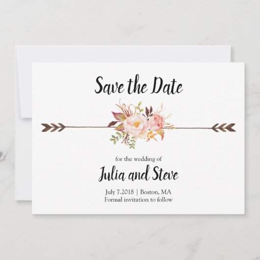 Boho Style Elegante Blume Wasserfarben Hochzeit Save The Date (Vorderseite)