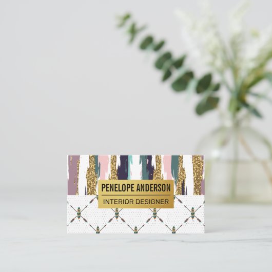 Boho Style | Feather Moderne Abstrakte Muster Visitenkarte (Stehend Vorderseite)