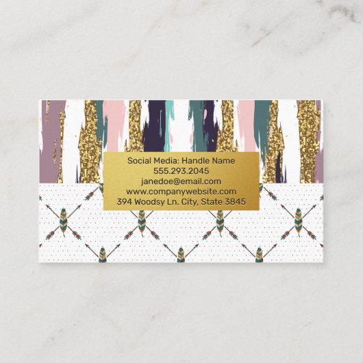Boho Style | Feather Moderne Abstrakte Muster Visitenkarte (Rückseite)