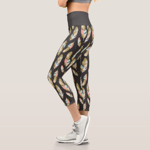 Boho Style Feathers Pattern Capri Leggings