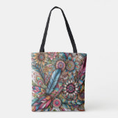 Boho Style Feathers und Blume in einer freudvollen Tasche (Rückseite)