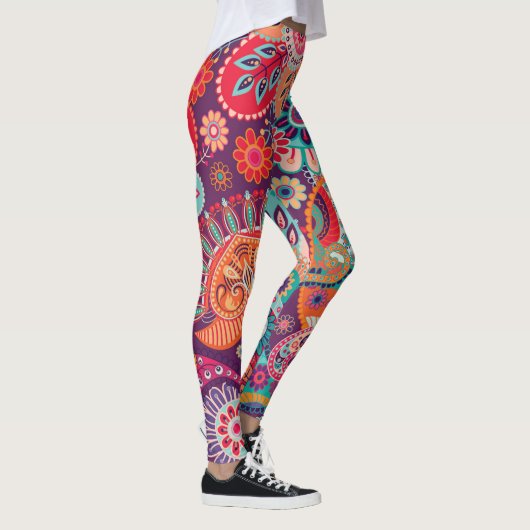 Boho Style Floral Pattern Hippie Frau Leggings (Rechts)