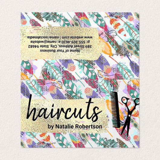 Boho Style | Gold gebürstet | Salon Tools Visitenkarten (Außenseite Aufgefaltet)