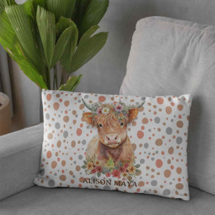 Boho Style Highland Cow Natural Niedlich Floral De Dekokissen
