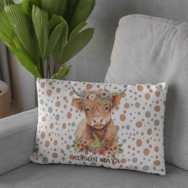 Boho Style Highland Cow Natural Niedlich Floral De Dekokissen