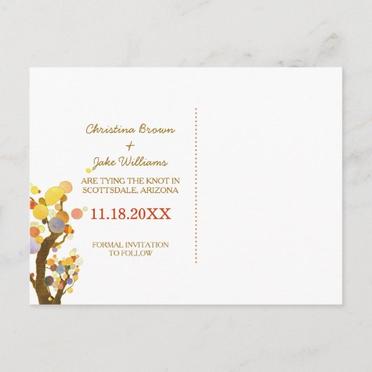 Boho Style Liebe Trees Wedding Save the Date Ankündigungspostkarte (Rückseite)