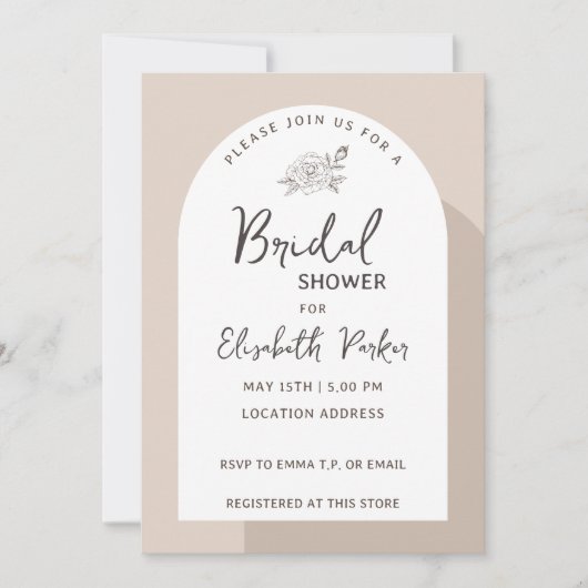 Boho Style Minimalistisch Brown Color Brautparty Einladung (Vorderseite)