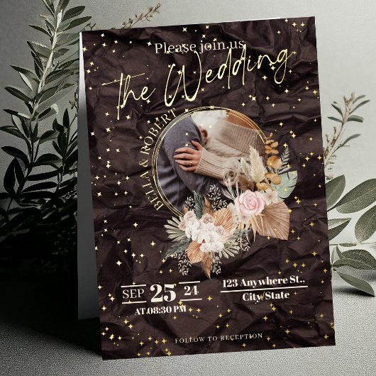 Boho Style mit Gold Star Wedding Foil Einladung