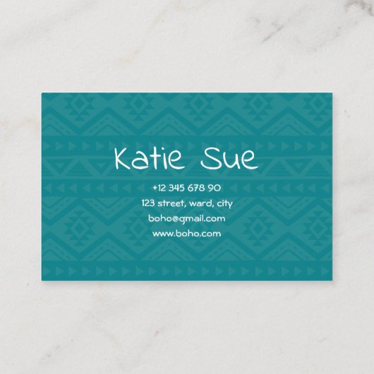 Boho Style Native Blue Pattern Ethnic Monogram Visitenkarte (Rückseite)