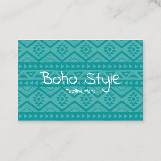Boho Style Native Blue Pattern Ethnic Monogram Visitenkarte (Vorderseite)