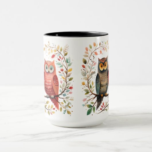 Boho Style Owl Couple Tasse (Zentrum)