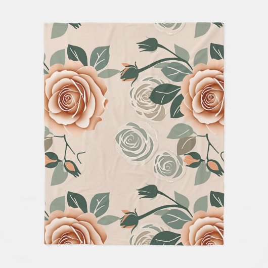 Boho Style Rosen in Pastellorange und Salbeigrün  Fleecedecke (Vorderseite)