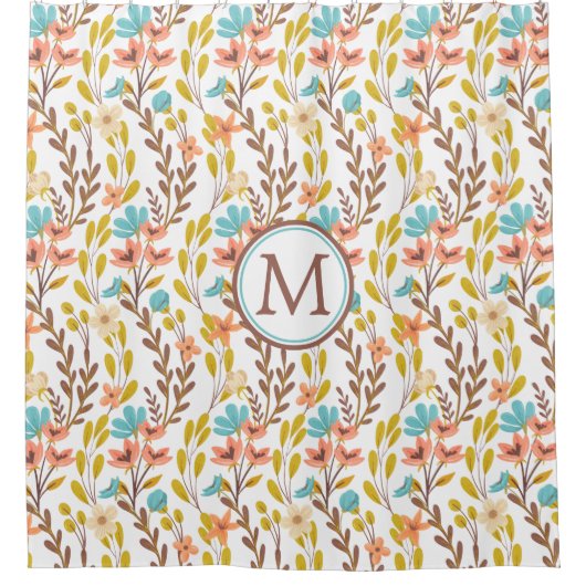 Boho Style Summer Wildblume Monogram Duschvorhang (Vorderseite)