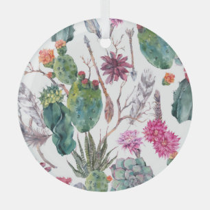 Boho Style, Vintag Cactus Watercolor. Ornament Aus Glas