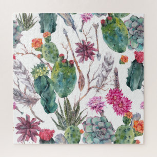 Boho Style, Vintag Cactus Watercolor. Puzzle
