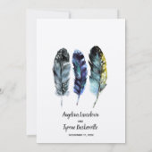 Boho Style Watercolor Feathers Custom Wedding Einladung (Rückseite)