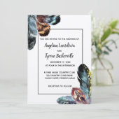 Boho Style Watercolor Feathers Custom Wedding Einladung (Stehend Vorderseite)