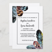 Boho Style Watercolor Feathers Custom Wedding Einladung (Vorne/Hinten)