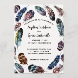 Boho Style Watercolor Feathers Custom Wedding Einladung