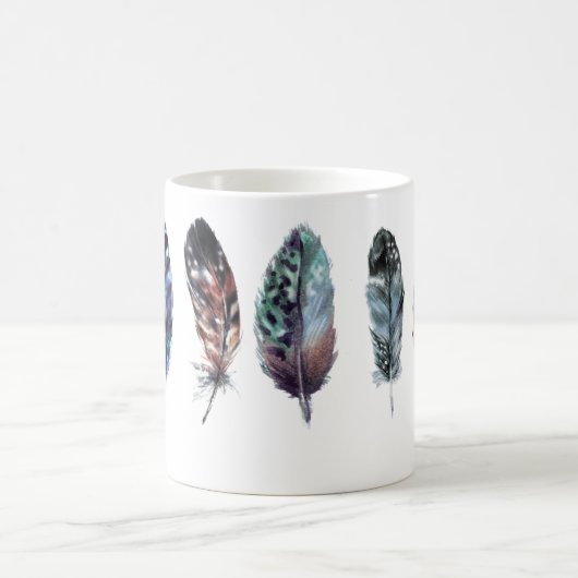 Boho Style Watercolor Feathers Personalisiert Kaffeetasse (Mittel)