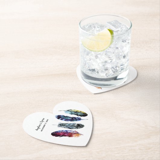 Boho Style Watercolor Feathers Wedding Untersetzer (Vor Ort)